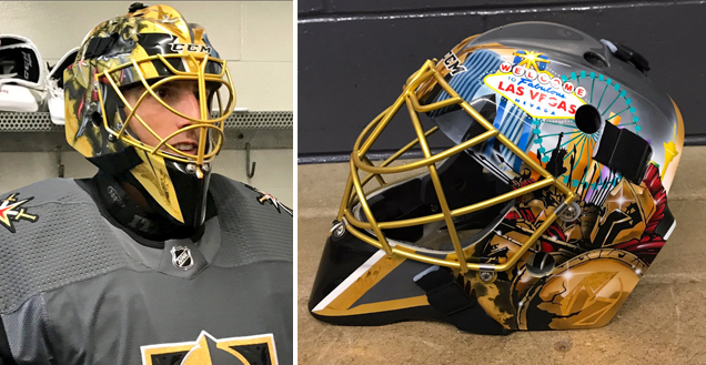 Jonas Hiller's new Flames Retro Night mask is a thing of beauty