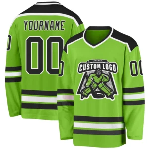 Custom Neon Green Hockey Jersey with Black-White
