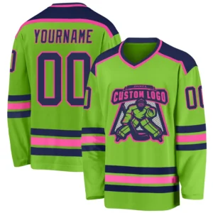 Custom Neon Green Hockey Jersey with Navy-Pink