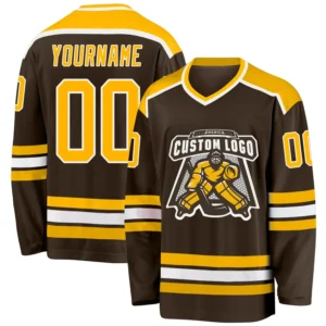 Custom Brown Hockey Jersey with Gold-White