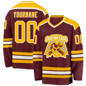 Custom Burgundy Hockey Jersey with Gold-White