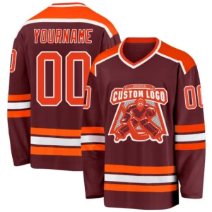 Custom Burgundy Hockey Jersey with Orange-White
