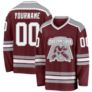 Custom Burgundy Hockey Jersey with White-Gray