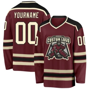Custom Burgundy Hockey Jersey with Cream-Black