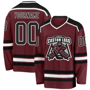 Custom Burgundy Hockey Jersey with Black-White