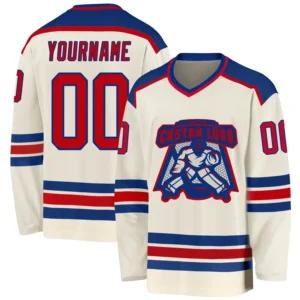 Custom Cream Hockey Jersey with Red-Royal