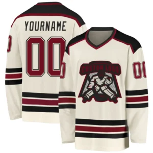 Custom Cream Hockey Jersey with Crimson-Black