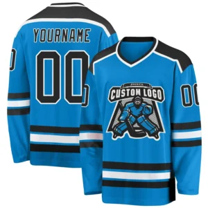 Custom Blue Hockey Jersey with Black-White