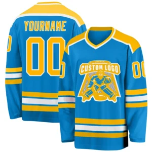 Custom Blue Hockey Jersey with Gold-White