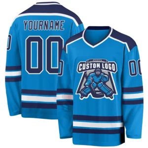Custom Blue Hockey Jersey with  Navy-White