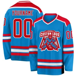 Custom Blue Hockey Jersey with Red-White