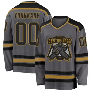 Custom Steel Gray Hockey Jersey with Black-Old Gold