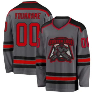 Custom Steel Gray Hockey Jersey with Red-Black