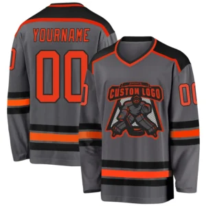 Custom Steel Gray Hockey Jersey with Orange-Black