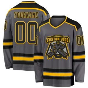 Custom Steel Gray Hockey Jersey with Black-Gold