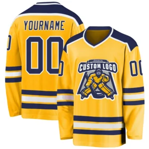 Custom Gold Hockey Jersey with Navy-White
