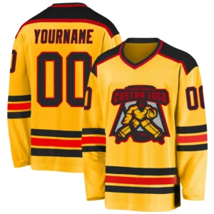 Custom Gold Hockey Jersey with Black-Red