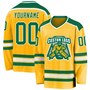 Custom Gold Hockey Jersey with Kelly Green-White