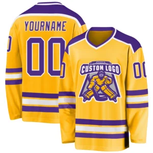 Custom Gold Hockey Jersey with Purple-White