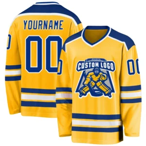 Custom Gold Hockey Jersey with Royal-White