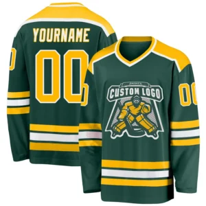 Custom Green Hockey Jersey with Gold-White