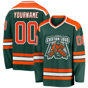 Custom Green Hockey Jersey with Orange-White