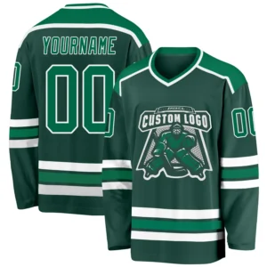 Custom Green Hockey Jersey with Kelly Green-White