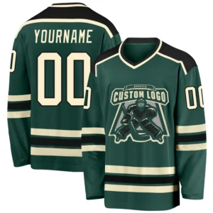 Custom Green Hockey Jersey with Cream-Black