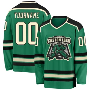 Custom Kelly Green Hockey Jersey with Black-Cream