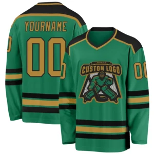 Custom Kelly Green Hockey Jersey with Old Gold-Black