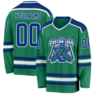 Custom Kelly Green Hockey Jersey with Royal-White