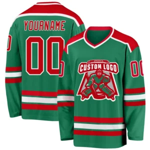 Custom Kelly Green Hockey Jersey with Red-White