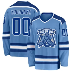 Custom Light Blue Hockey Jersey with White-Royal