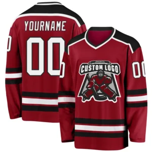 Custom Maroon Hockey Jersey with White-Black