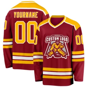 Custom Maroon Hockey Jersey with Gold-White