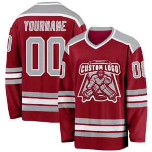 Custom Maroon Hockey Jersey with Gray-White
