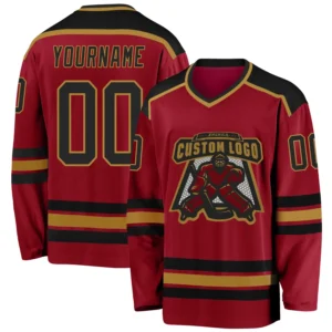 Custom Maroon Hockey Jersey with Black-Old Gold