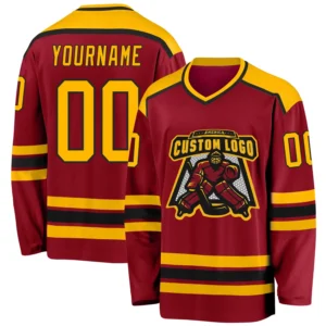 Custom Maroon Hockey Jersey with Gold-Black