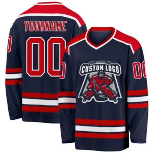 Custom Navy Hockey Jersey with Red-White