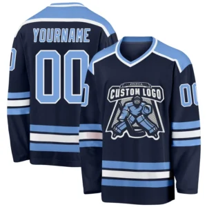 Custom Navy Hockey Jersey with Light Blue-White