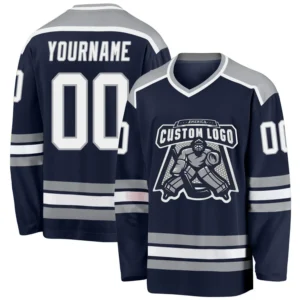Custom Navy Hockey Jersey with White-Gray