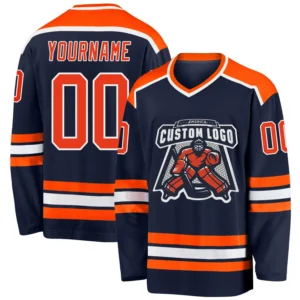 Custom Navy Hockey Jersey with Orange-White