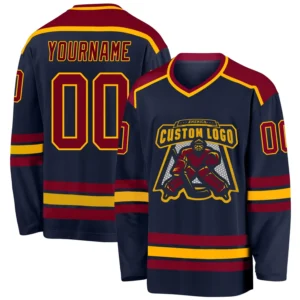 Custom Navy Hockey Jersey with Maroon-Gold
