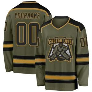 Custom Olive Hockey Jersey with Black-Old Gold