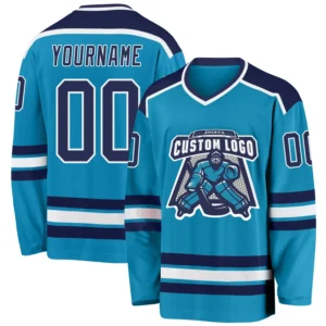 Custom Panther Blue Hockey Jersey with Navy-White