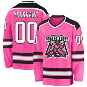 Custom Pink Hockey Jersey with White-Black