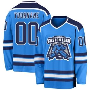 Custom Powder Blue Hockey Jersey with Navy-White