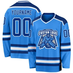 Custom Powder Blue Hockey Jersey with Royal-White