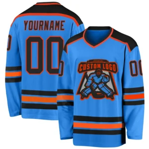Custom Powder Blue Hockey Jersey with Black-Orange