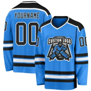 Custom Powder Blue Hockey Jersey with Black-White